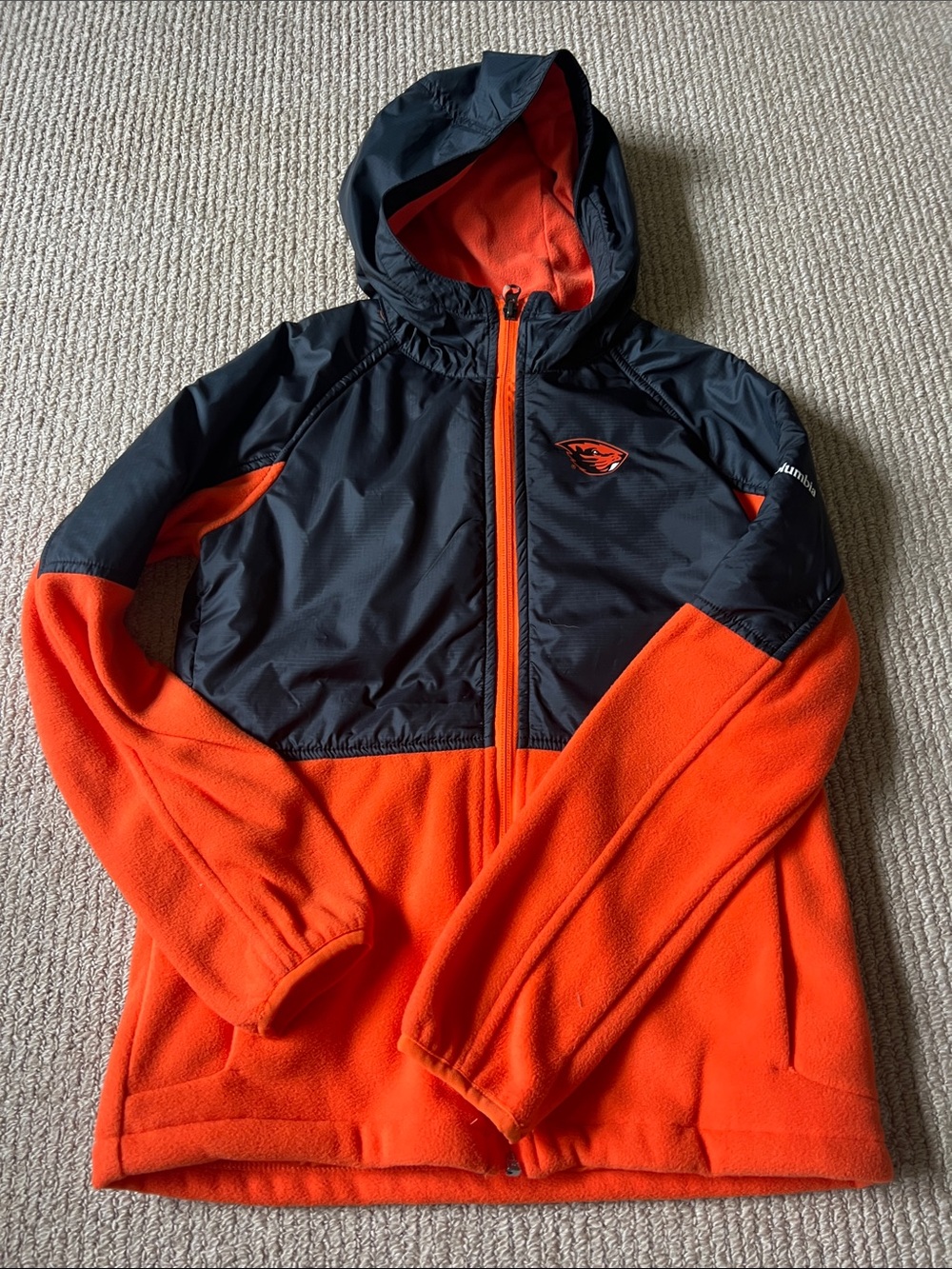 Kids Hooded Puffer-Fleece Jacket in Orange & Black